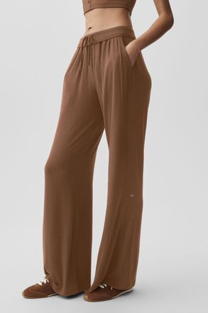 Alo | Semi-Sheer Delicate Lounge Flare Pants in Sun Kissed Brown, Size: Medium