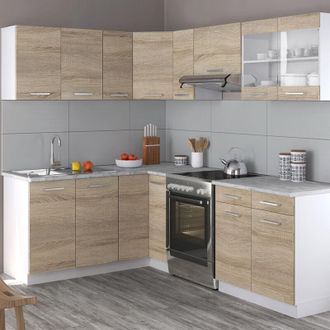 Vicco Cocina Esquinera Rick, Blanco/sonoma, 227 X 167 Cm, Et M&aacute;rmol Con Tira De Led, Vicco