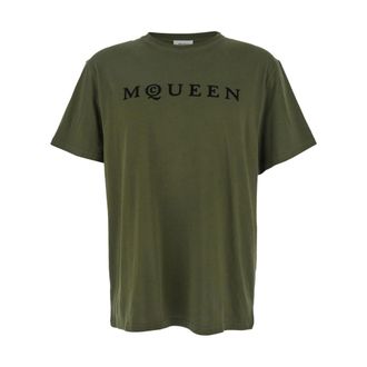 Alexander McQueen Green Flock Logo Print T-shirts and Polos