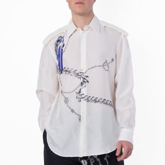 Burberry Knight Hardware Print Silk Shirt, Size X-Large