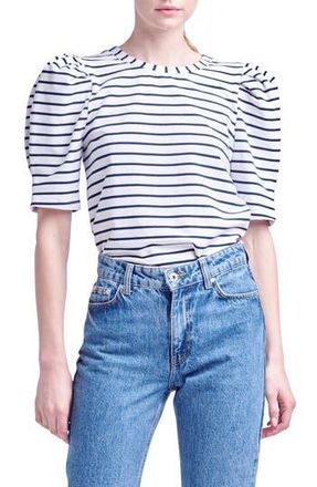 English Factory Stripe Puff Sleeve Top in White/navy at Nordstrom Rack, Size X-Small