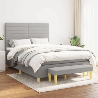 vidaXL Cama Box Spring Con Colch&oacute;n Tela Gris Claro 140x200 Cm Vidaxl