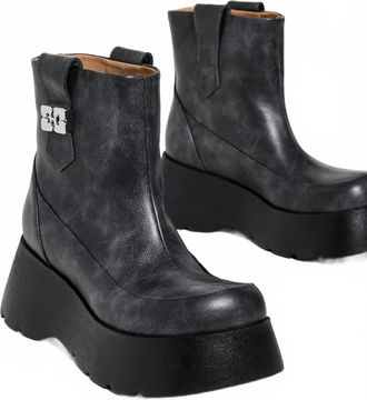 Ganni Womens Kat Low Boot Vintage Boot In Ebony