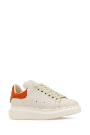 Alexander McQueen Womens White Leather Sneakers With Orange Heel Offwhiteorange