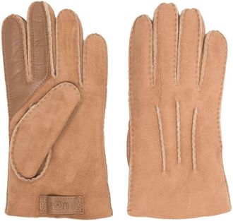 UGG logo-patch sheepskin gloves - men - Sheepskin/Sheep Skin/Shearling - L - Brown
