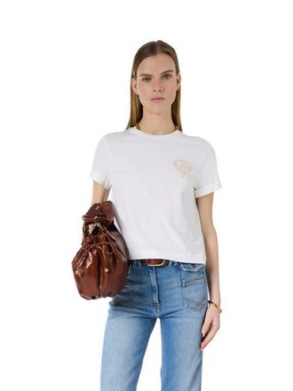 Gerard Darel Melia Embroidered Emblem Cropped T-Shirt in White at Nordstrom, Size X-Large