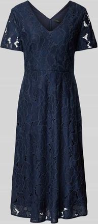 s.Oliver Black Label Tailliertes Spitzenkleid mit semitransparenten Ärmeln in Marine, Größe 34