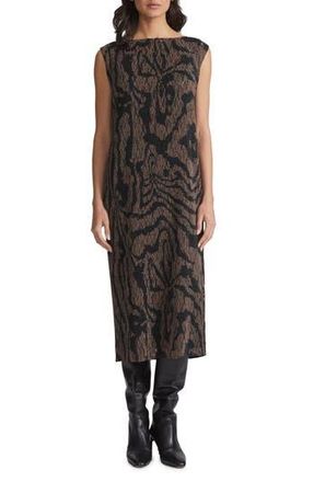 Lafayette 148 New York Wood Grooves Pleated Lace Midi Dress in Wood Multi at Nordstrom Rack, Size Large