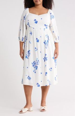 Sugarlips Mildred Floral Granger Midi Dress in White Blue at Nordstrom, Size 1X