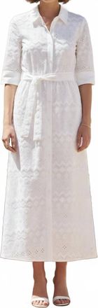 Vilagallo Eyelet Embroidery Midi Shirt Dress In Bordado White
