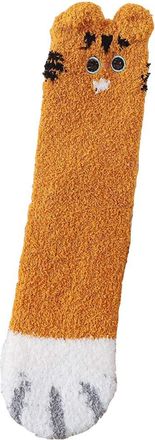 ACVIP Womens Cute Kitty Cat Paws Coral Fleece Slipper Socks Winter Warm Home Sleeping Cozy Sock 1pcs one size (Embroidery-Ginger Yellow)