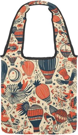 Generic Independence Day Balloon Reversible Canvas Shoulder Tote - Double-Sided Print, 12oz Cotton, 27cm Drop, Fold-Flat Bag for Travel, Shopping, Street Outi
