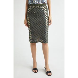 Zankov Matteo Pointelle Knit Paillette Merino Wool & Cashmere Sweater Skirt in Olive at Nordstrom, Size Medium