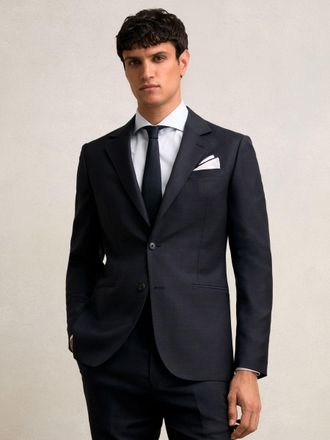 Reiss Navy Wool Single-breasted Check Suit Blazer Tailored-fit, 44R