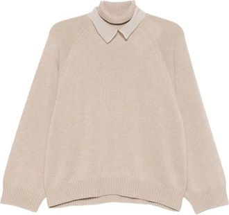 Brunello Cucinelli Kasjmier coltrui - Dames - Truien - Beige - Maat: S Kasjmier