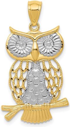 Diamond2Deal 14k Yellow Gold Rhodium Diamond-cut Polished Moveable Owl Pendant