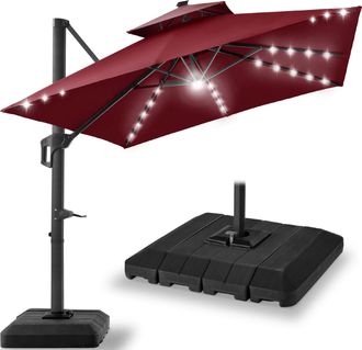 Best Choice Products 12x12ft 2-Tier Square Outdoor Solar LED Cantilever Umbrella w/ 360-Rotating Base