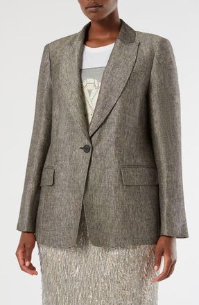 Marina Rinaldi Viale Linen Jacket in Black Flesh Toner at Nordstrom, Size 18W