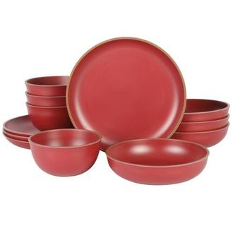 Gibson Home Rockabye 12 Piece Double Bowl Malemine Dinnerware Set in Red at Nordstrom