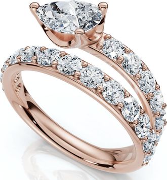 Pompeii3 2 1/10Ct Sonya Pear Diamond Wrap Ring 14k Gold or Platinum EF/VS