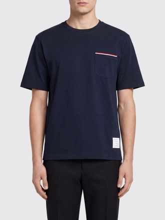 Thom Browne T-shirt in cotone con taschino e logo 4-Bar