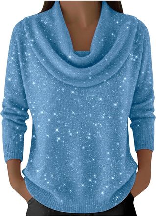 Generic Cowl Neck Jumpers for Women UK Cowl Neck Tops for Women Womens Chunky Knitted Jumper Soft Turtleneck Pullover Sweater Long Sleeve Casual Winter Warm K