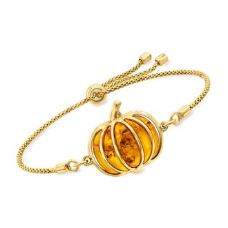 Ross-Simons Amber Pumpkin Bolo Bracelet in 18kt Gold Over Sterling