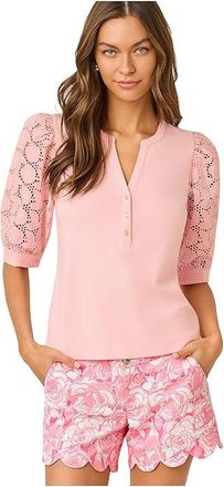 Lilly Pulitzer Ronson Eyelet Knit Top Womens Clothing Pink Muse : XXS, Cotton/Modal/Spandex