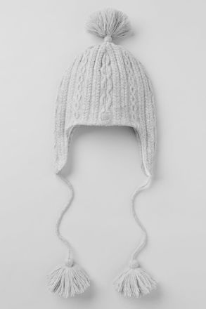 Alo | Cable Knit Winter Bliss Earflap Beanie Hat in Athletic Heather Grey