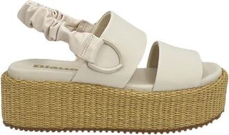 Blauer Cr&egrave;me Opal Sandaal met Elastische Hielband - Dames - Sleehakken - Beige - 41 EU - Schoenen