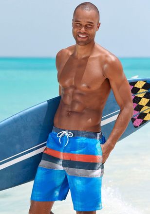 Chiemsee Badeshorts CHIEMSEE, Herren, Gr. S (46/48), N-Gr, blau (blau, orange), Microfaser, Polyester, Colorblocking, bedruckt, Badehosen Badeshorts, elastisch