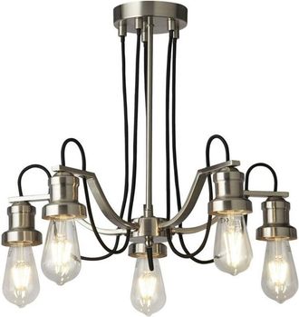 Searchlight Searchlight - Olivia Techo de 5 luces, cable de tela trenzada negra, plata satinada