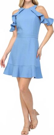 Fate Cold Shoulder Ruffle Sleeve Mini Dress In Blue