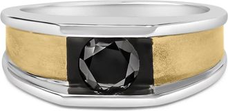 House of Brilliance Mens 14K Yellow Gold Plated Sterling Silver 1.0 Cttw Round Black Diamond Band Ring