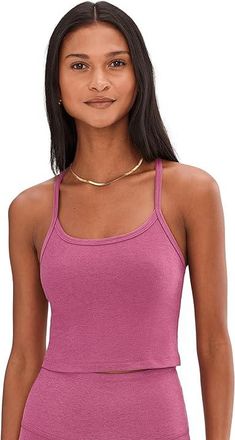 Beyond Yoga Spacedye Slim Racerback Cropped Tank Top Womens Clothing Smooth Mauve Heather : 2XL, Elastane/Polyester