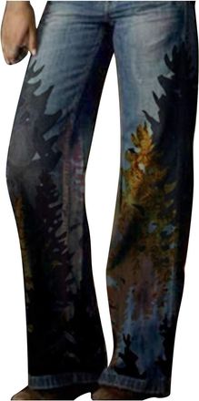 Generic Womens Denim Jeans, Straight Leg High Rise Boyfriend Jeans Pants Relaxed Fit Retro Print Denim Trousers Trendy Cowboy Trousers Ladies Casual Business 