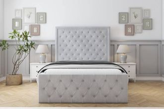 Sloomy Vienna Naples Frame-Mattress - 50 Upholstered Headboard in Silver | Size: Small Single