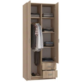 Dmora Guardaroba 2 Ante Cimena, Armadio Camera da Letto Appendiabiti, 2 Cassetti, 4 Ripiani, 80x205h cm Marrone Rovere