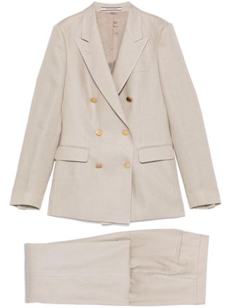 Tagliatore Linen Double-Breasted Suit In Taupe