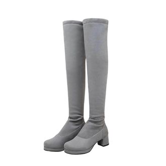 Generic Womens Stretch Pu Thick Heel Platform Flock Flock Synthetic Short Elastic Sleeve Shoes