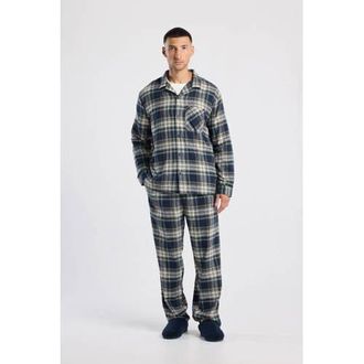 America Today flanellen pyjamabroek Nathan donkerblauw/wit/geel