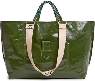Clare Vivier Grande Bateau Crinkle Patent Leather Tote in Army at Nordstrom
