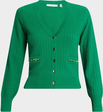 Elie Tahari The Oaklee Chain-Trim Cardigan Sweater
