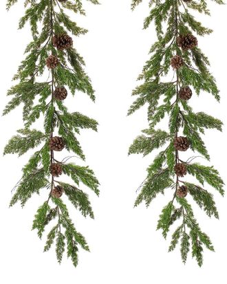 Melrose International Set Of 2 Winter Pine Garland With Pinecone Accents