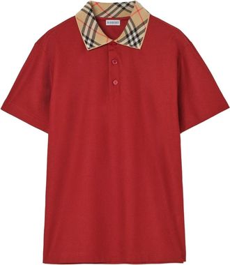 Burberry Polo shirt met geruite kraag van katoen - Heren - Polos - Rood - M - Katoen - Tops