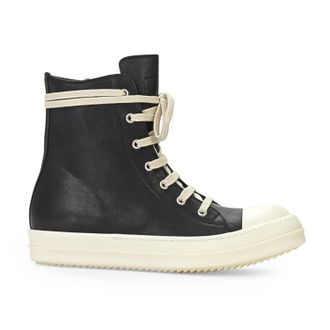 Rick Owens LEATHER HIGH TOP RAMONES BLACK SNEAKERS