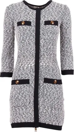 Elisabetta Franchi Textured Black Trim Knit Dress