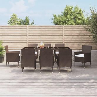 Berkfield Home 9 Piece Garden Dining Set with Cushions Brown Poly Rattan