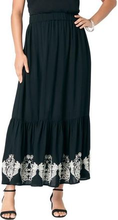 Roaman's Plus Size Lace-Trim Pull-On Skirt in Black at Nordstrom, Size 28