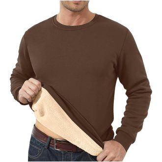 Generic Winter Underwear Man Fleece Lined Base Layer Round Neck Undershirt Warm Cosy Underwear Thickened Padded Long Sleeved Top Elasticated Waist Drawstring 